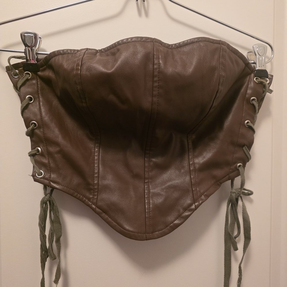 Fashion Nova Brown Leather Lace-Up Corset